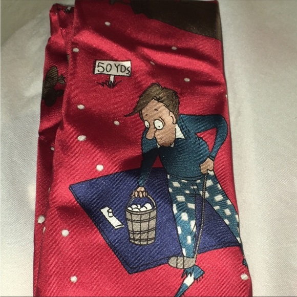 Richard L Torrey Originals Men's Benchwarmer Tie Red 100% Silk Funny Golf Theme - Picture 2 of 4